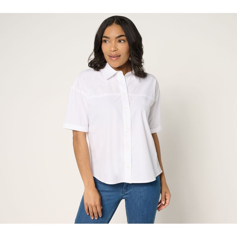 Women Control Women's Top Sz L Button Front Shirt Knot Detail White A685158